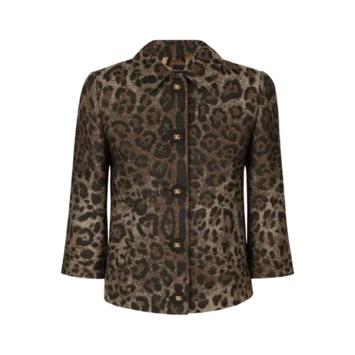 Dolce & Gabbana , Leopard Jacquard Wool Short Jacket ,Multicolor female, Sizes: