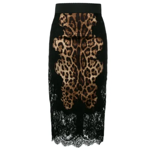 Dolce & Gabbana , Leopard Lace Pencil Skirt ,Black female, Sizes: