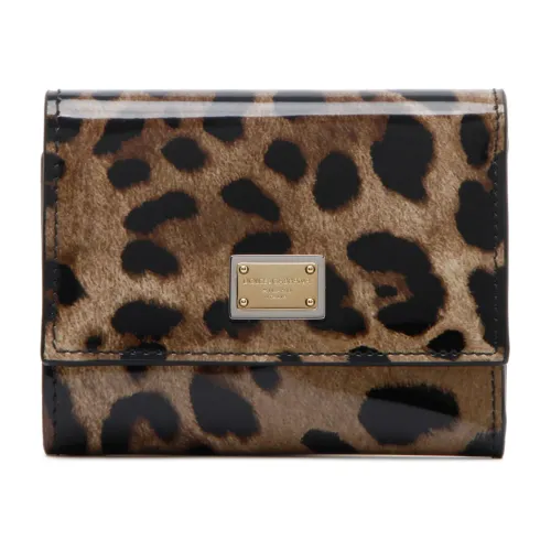 Dolce & Gabbana , Leopard Print Bi Fold Wallet ,Brown female, Sizes: ONE SIZE