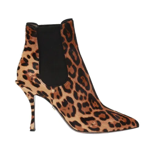 Dolce & Gabbana , Leopard-Print Heeled Ankle Boots ,Brown female, Sizes: