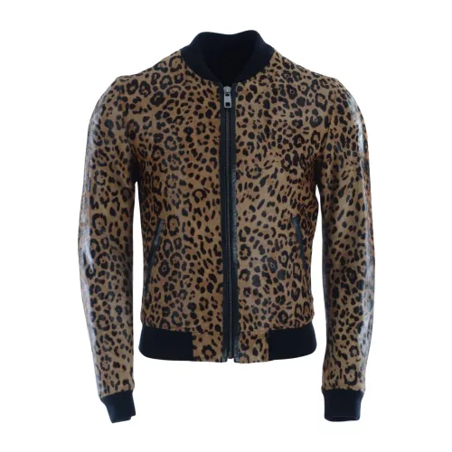 Dolce & Gabbana , Leopard Print Leather Jacket ,Brown male, Sizes: