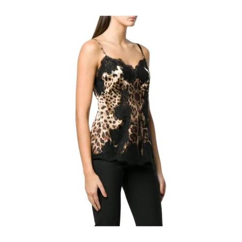 Dolce & Gabbana , Leopard Print Lingerie Top ,Brown female, Sizes:
