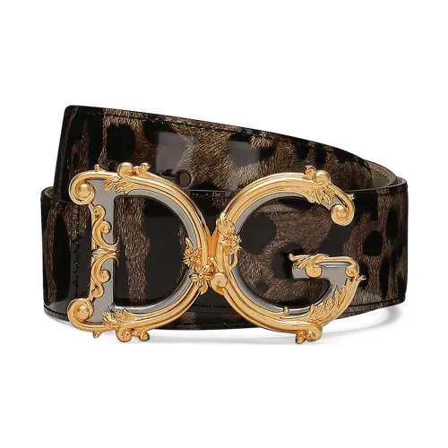 Dolce & Gabbana , Leopard Print Logo Plaque Belt ,Brown female, Sizes:
