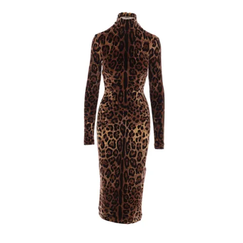 Dolce & Gabbana , Leopard Print Long Dress ,Brown female, Sizes: