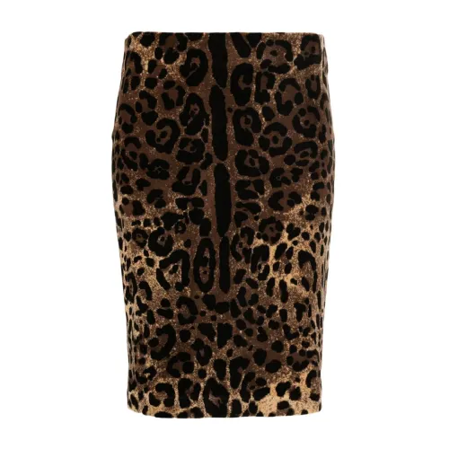 Dolce & Gabbana , Leopard-Print Pencil Skirt ,Brown female, Sizes: