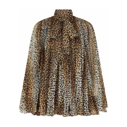 Dolce & Gabbana , Leopard Print Pleated Mini Dress ,Beige female, Sizes: