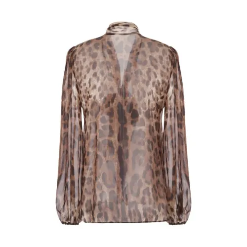 Dolce & Gabbana , Leopard Print Silk Chiffon Shirt ,Brown female, Sizes: