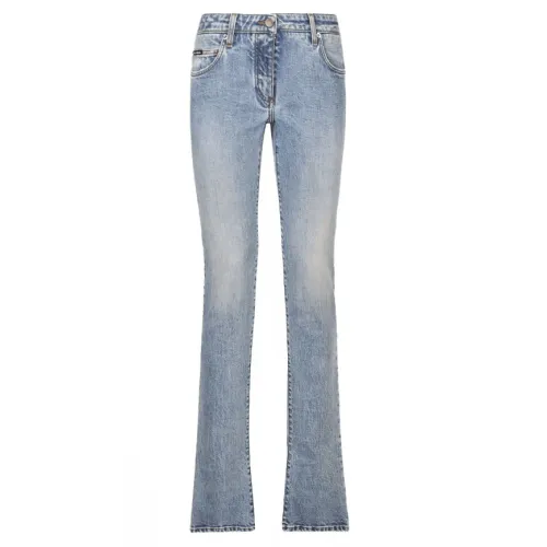 Dolce & Gabbana , Light Blue Logo Patch Bootcut Jeans ,Blue female, Sizes:
