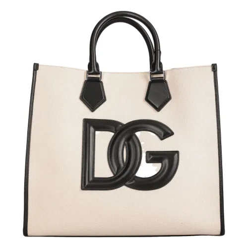 Dolce & Gabbana , Linen and Leather Handbag ,Beige female, Sizes: ONE SIZE