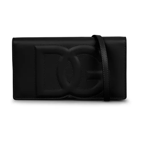 Dolce & Gabbana , Logo-Embossed Leather Crossbody Bag ,Black female, Sizes: ONE SIZE