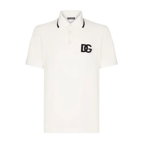 Dolce & Gabbana , Logo-Embroidered Polo Shirt White Cotton ,White male, Sizes: