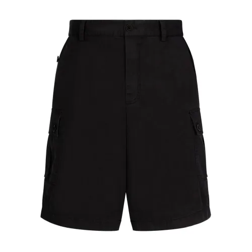 Dolce & Gabbana , Logo Plaque Cotton Cargo Shorts ,Black male, Sizes: