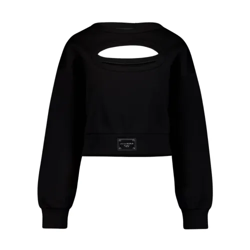 Dolce & Gabbana , Logo-Plaque Cut-Out Jumper ,Black female, Sizes: