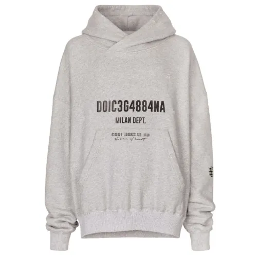 Dolce & Gabbana , Logo Print Cotton Hoodie Grey ,Gray male, Sizes:
