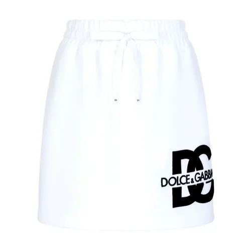 Dolce & Gabbana , Logo Print High-Waisted Skirts ,White female, Sizes: