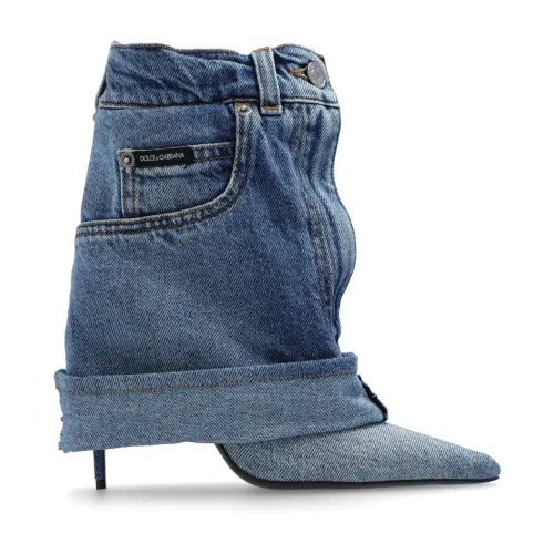 Dolce & Gabbana , Lollo denim heeled ankle boots ,Blue female, Sizes:
