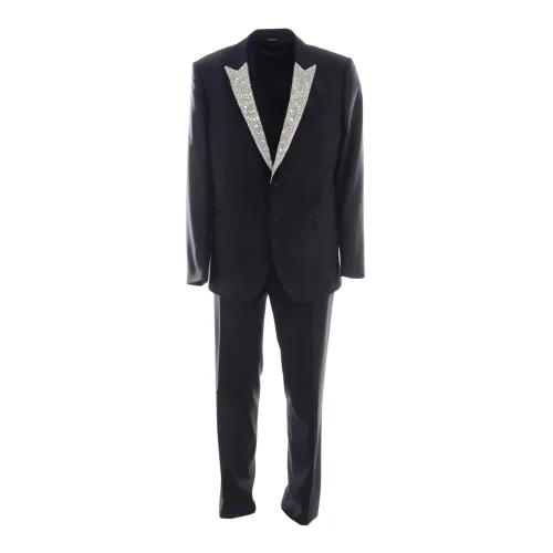 Dolce & Gabbana , Luxury Men`s 3-Piece Suit with Applications ,Black male, Sizes: