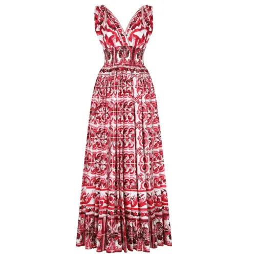 Dolce & Gabbana , Majolica Print Open Back Dress ,Multicolor female, Sizes:
