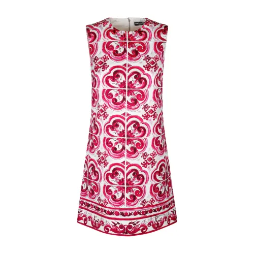 Dolce & Gabbana , Majolica Print Shift Mini Dress ,Pink female, Sizes: