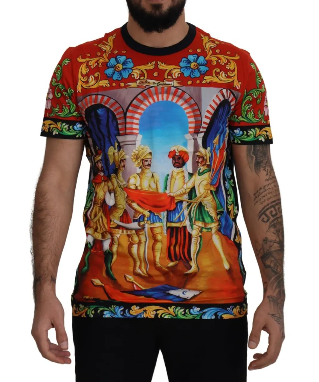 Dolce & Gabbana Majolica Soldier Cotton Mens Exclusive T-shirt - Multicolour