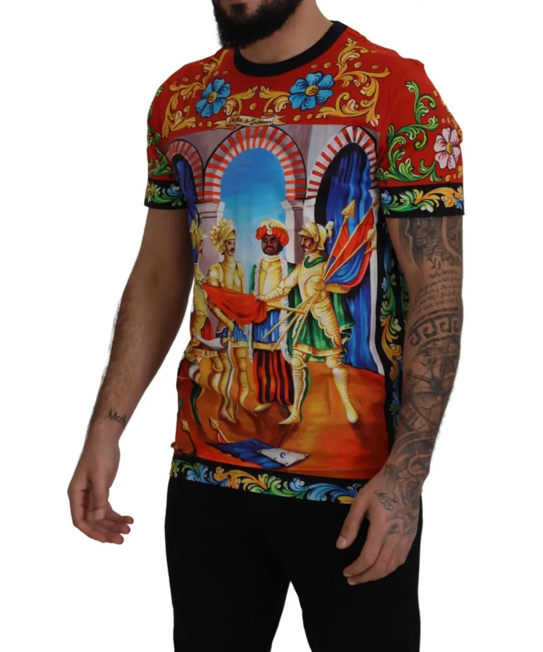 Dolce & Gabbana Majolica Soldier Cotton Mens Exclusive T-shirt - Multicolour