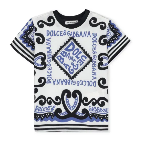 Dolce & Gabbana , Marina Pattern Cotton T-shirt for Boys ,White male, Sizes: