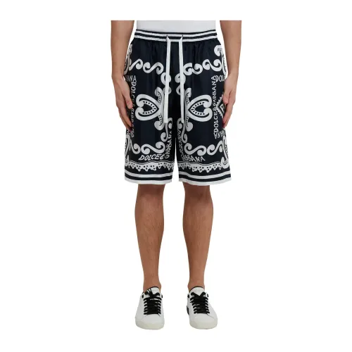 Dolce & Gabbana , Marina Printed Silk Bermuda Shorts ,Multicolor male, Sizes: