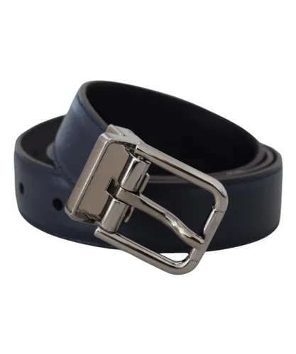 Dolce & Gabbana Mens 100% Authentic Leather Belt with Metal Buckle Closure - Blue Calf Leather