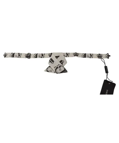 Dolce & Gabbana Mens Adjustable Neck Papillon Bow Tie with Crown Pattern - Black/White Silk - One