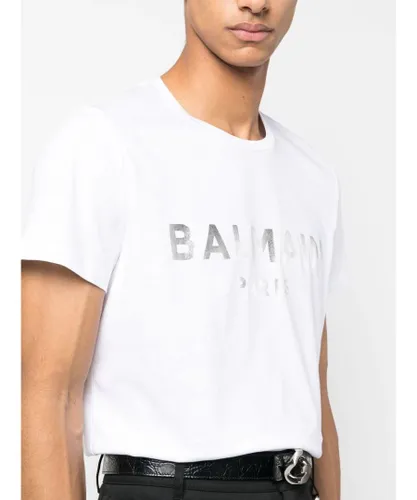 Dolce & Gabbana Mens Balmain Silver Print T-Shirt in White Cotton