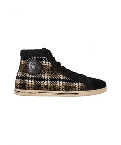 Dolce & Gabbana Mens Beige Brown Wool Cotton High Top Sneakers
