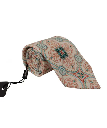 Dolce & Gabbana Mens Beige Majolica Pattern Silk Necktie - Multicolour - One