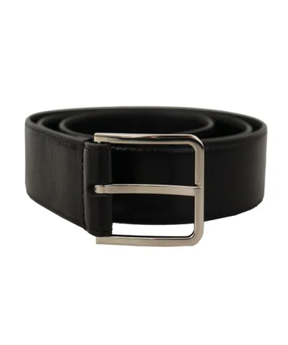 Dolce & Gabbana Mens Black Calf Leather Vintage Steel Logo Buckle Belt