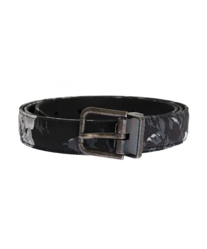 Dolce & Gabbana Mens Black Cayman Linen Leather Belt - Multicolour