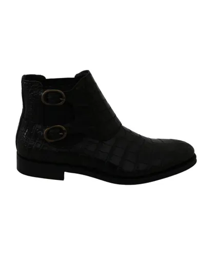 Dolce & Gabbana Mens Black Crocodile Leather Derby Boots Shoes - Multicolour