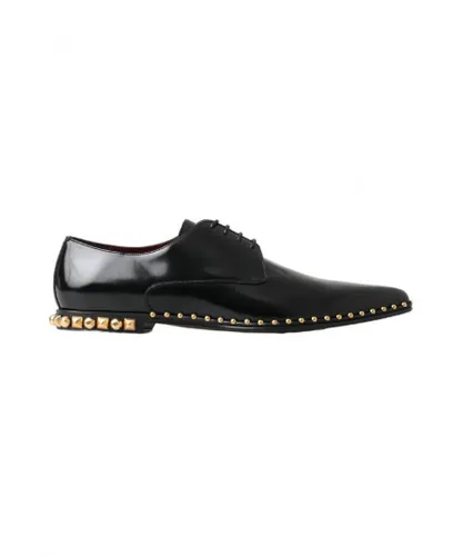 Dolce & Gabbana Mens Black Derby Gold Studded Leather Shoes