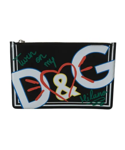 Dolce & Gabbana Mens Black DG Print Zipper Coin Purse Leather Wallet - One Size