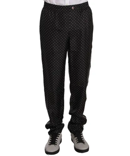 Dolce & Gabbana Mens Black Dotted Silk Lounge Sleepwear Pants - Multicolour