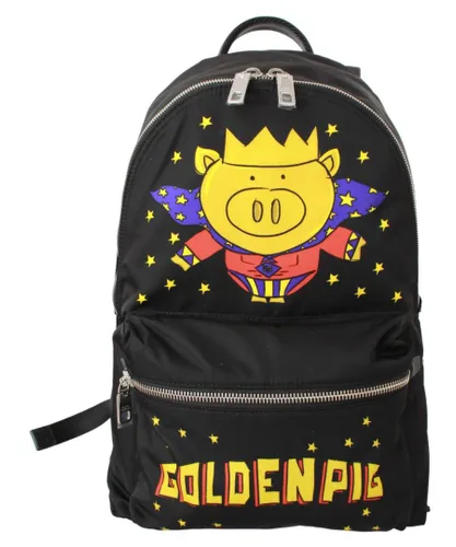 Dolce & Gabbana Mens Black Golden Pig of the Year School Backpack Nylon - One Size