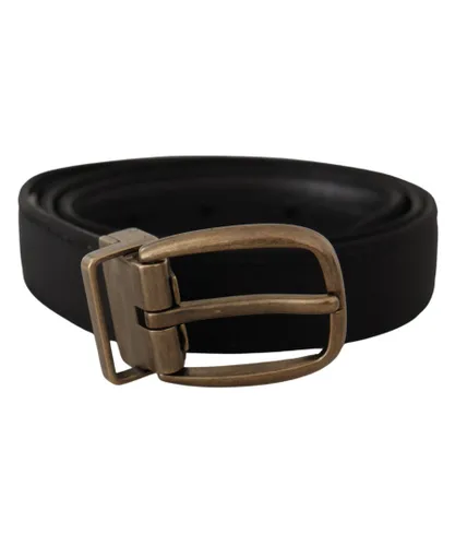 Dolce & Gabbana Mens Black Grosgrain Leather Bronze Metal Belt