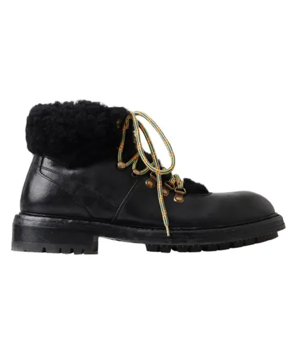 Dolce & Gabbana Mens Black Leather Bernini Shearling Boots Shoes