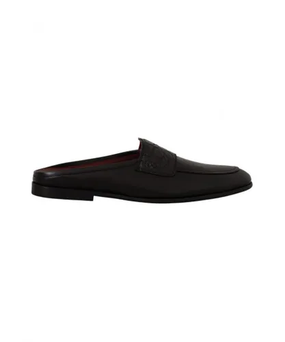 Dolce & Gabbana Mens Black Leather Caiman Sandals Slides Slip Shoes