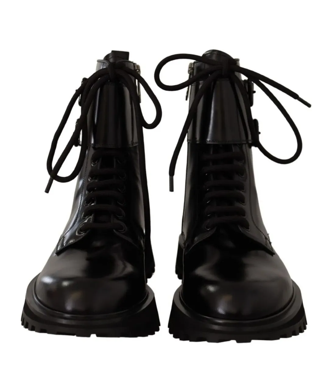 Dolce & Gabbana Mens Black Leather Combat Lace Up Boots Shoes Calf Leather