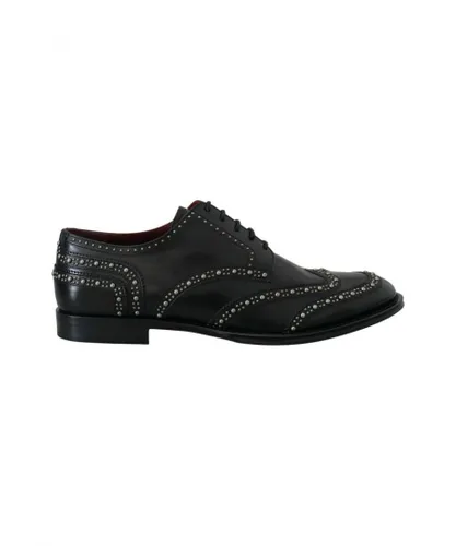 Dolce & Gabbana Mens Black Leather Derby Dress Studded Shoes