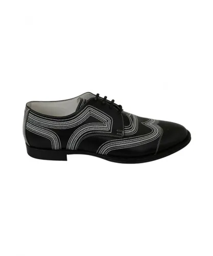 Dolce & Gabbana Mens Black Leather Derby Formal White Lace Shoes