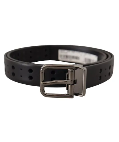 Dolce & Gabbana Mens Black Leather Perforated Crown Belt