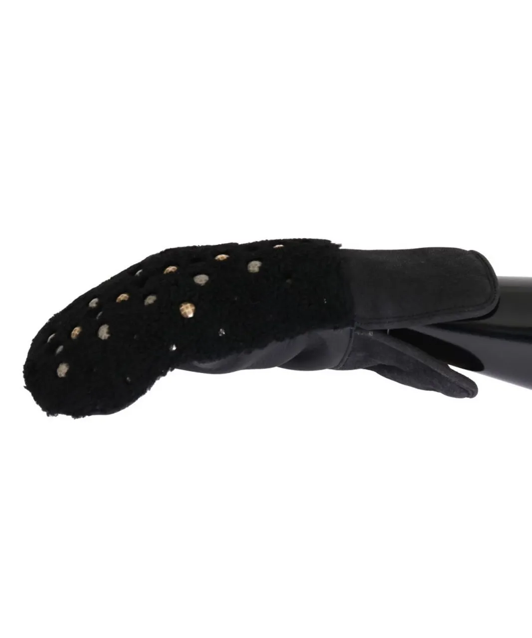 Dolce & Gabbana Mens Black Leather Shearling Studded Gloves - Multicolour