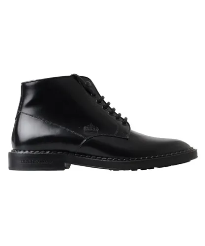 Dolce & Gabbana Mens Black Leather Short Boots Lace Up Shoes