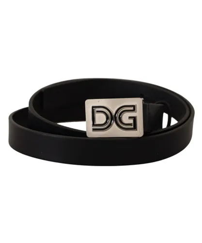 Dolce & Gabbana Mens Black Leather Silver DG Logo Buckle Belt