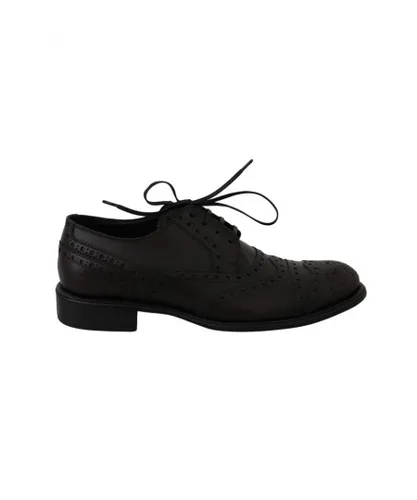 Dolce & Gabbana Mens Black Leather Wingtip Oxford Dress Shoes - Bordo